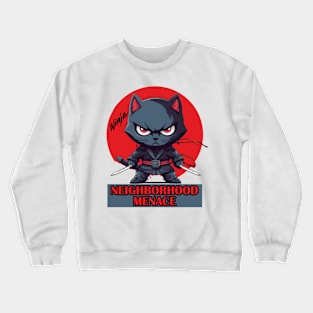 Ninja Cat Neighborhood Menace Synthwave Retro Crewneck Sweatshirt